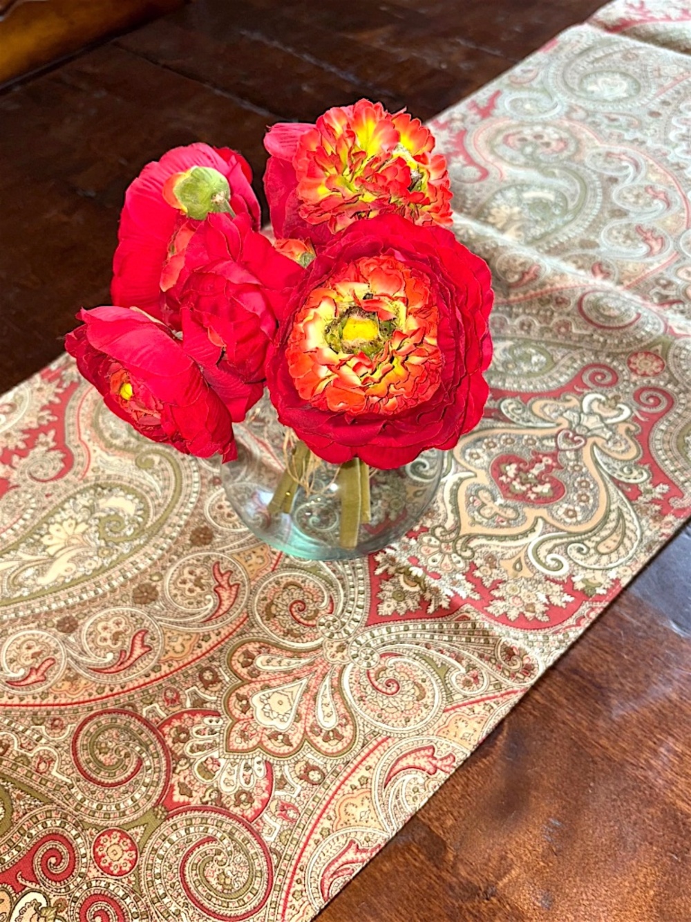Vintage 15x90 Paisley Table Runner Woven Jacquard Brocade Red Sage Gold Green